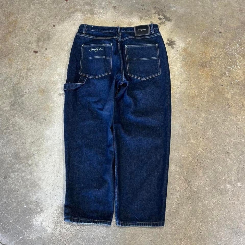 Sean John Jeans W34‎ Mens Dark Wash Leather Panel Y2K Hip Hop